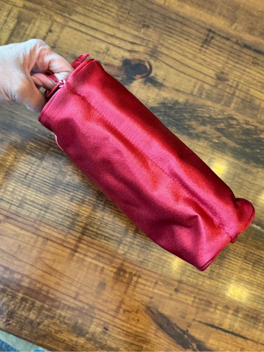 Yves Saint Laurent Red Satin Logo Cosmetic Pouch
